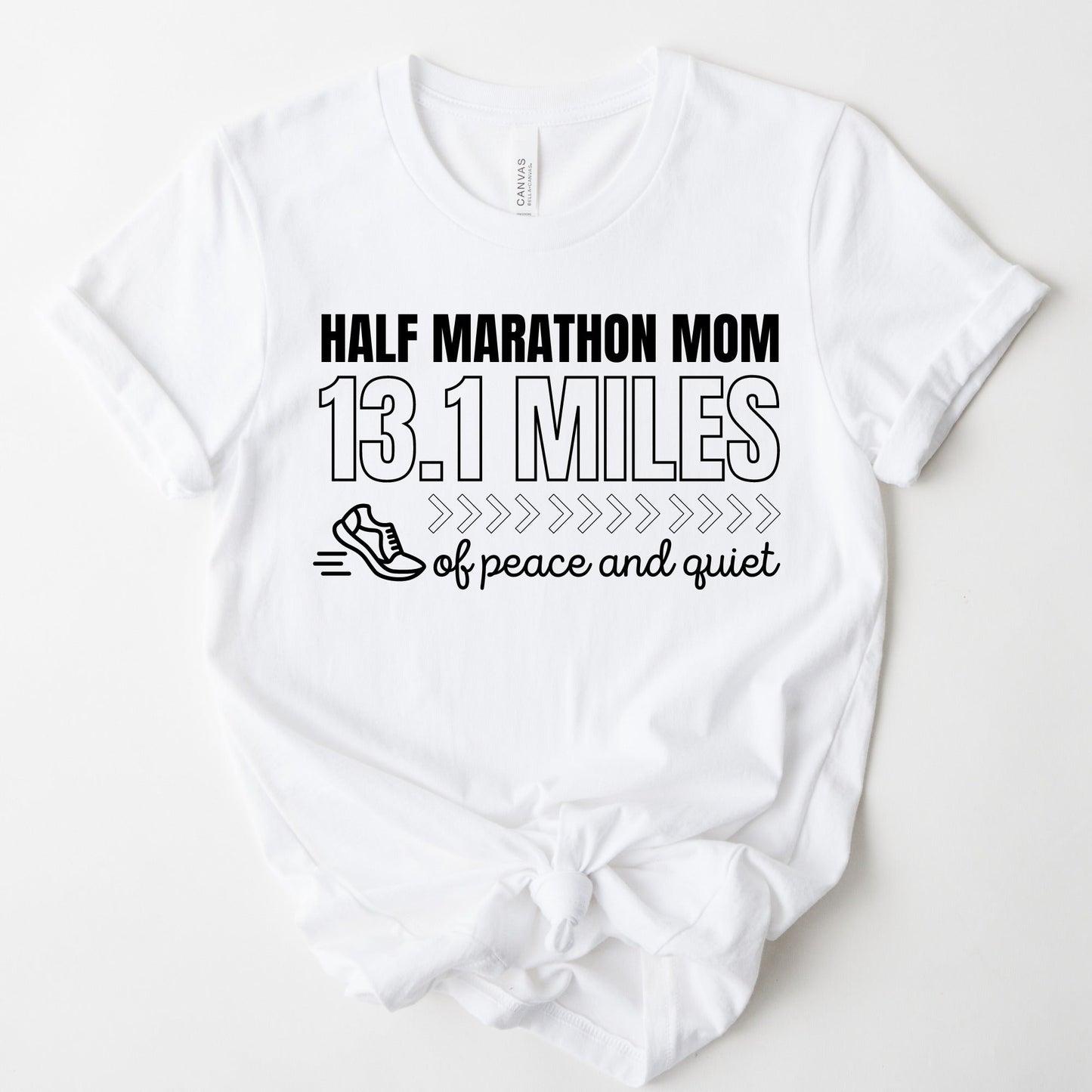 Wholesale Half Marathon Mom Graphic Tee - White Tee with Teal Text