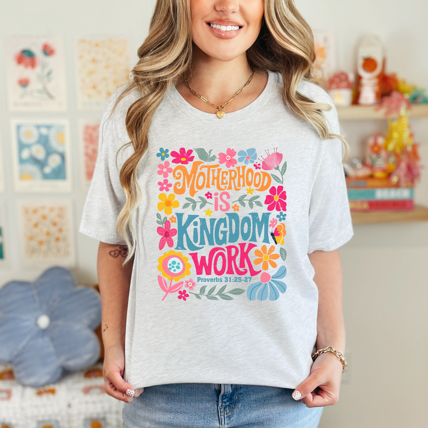 Wholesale Motherhood is kingdom work Graphic Tee - Ash Tee