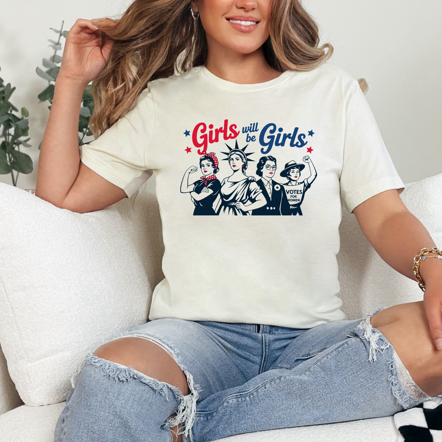 Wholesale Girls will be Girls Graphic Tee - Natural Tee