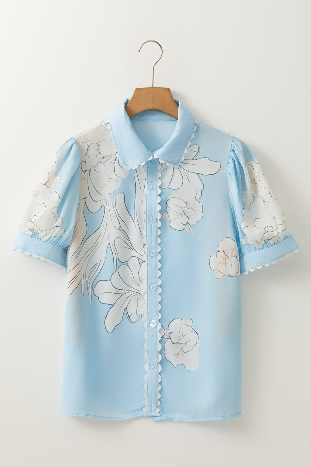 Sky Blue Floral Ric Rac Trim Top RTS