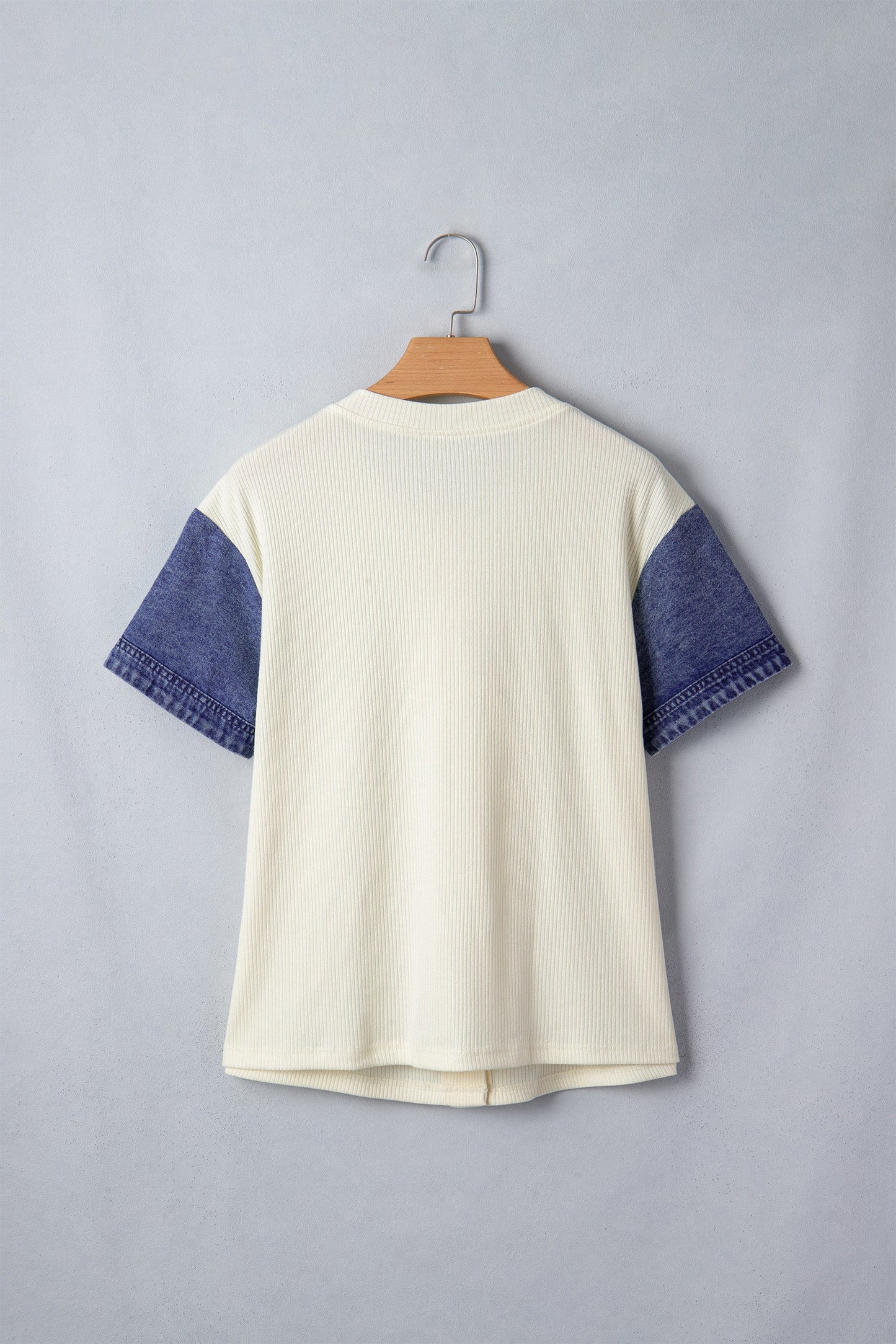 Beige Denim Ribbed Top