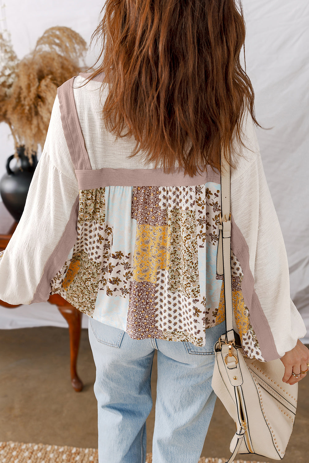 White Floral Contrast Top LT