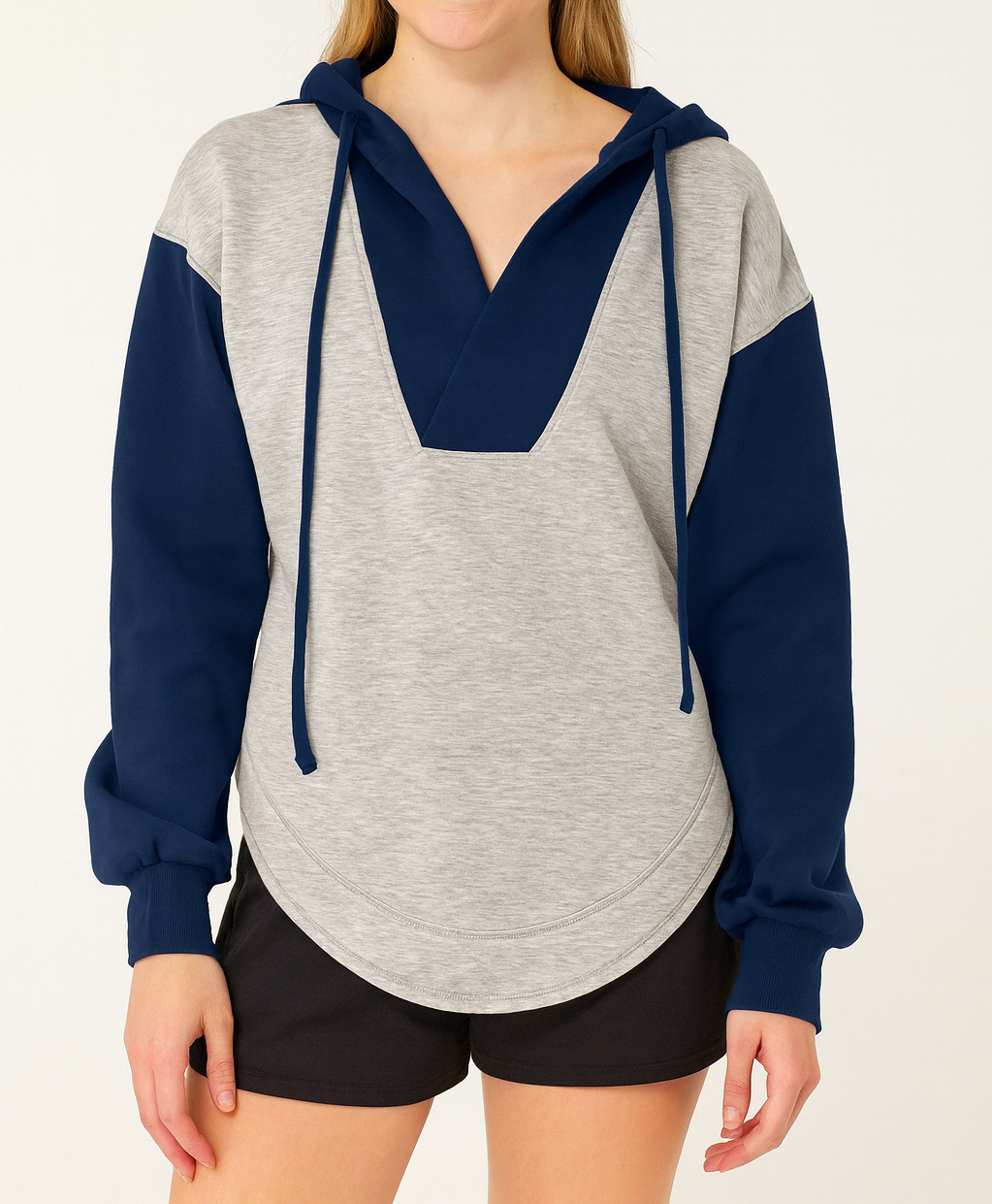 Blue Colorblock Patchwork Hoodie LT