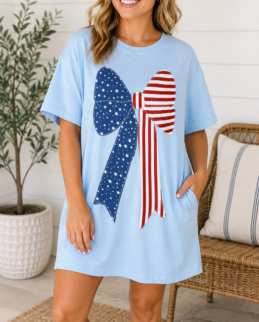 Blue Patriotic Bow Dress