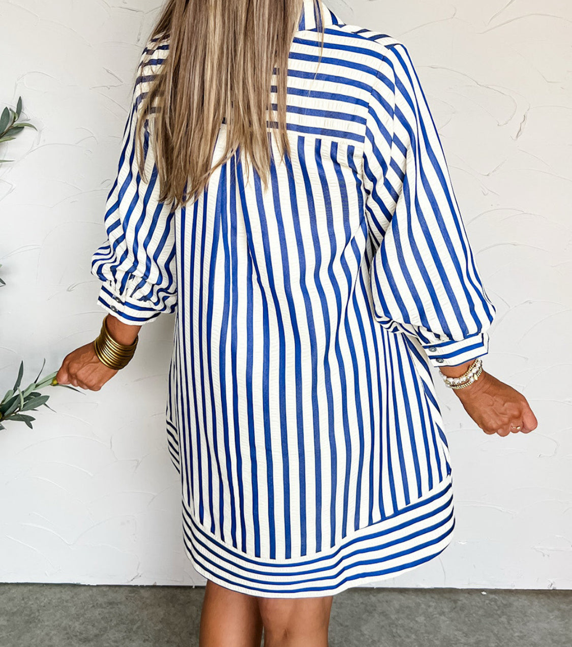Blue Stripe Half Button Dress LT