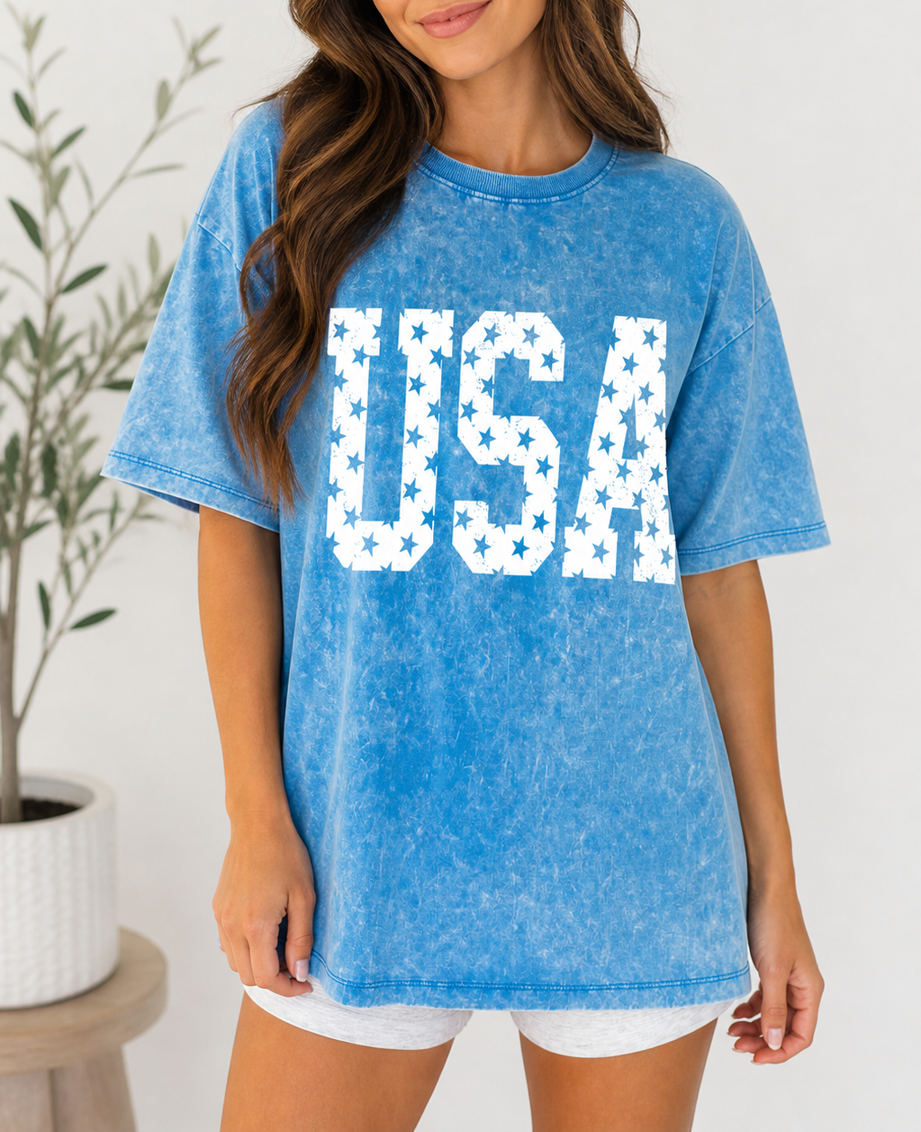 Blue USA Star Mineral Wash Top