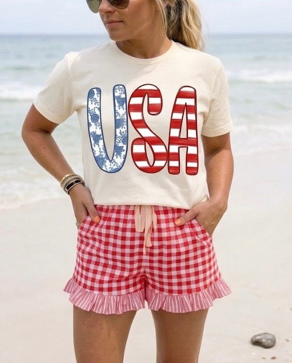 Gingham-Ruffle Shorties