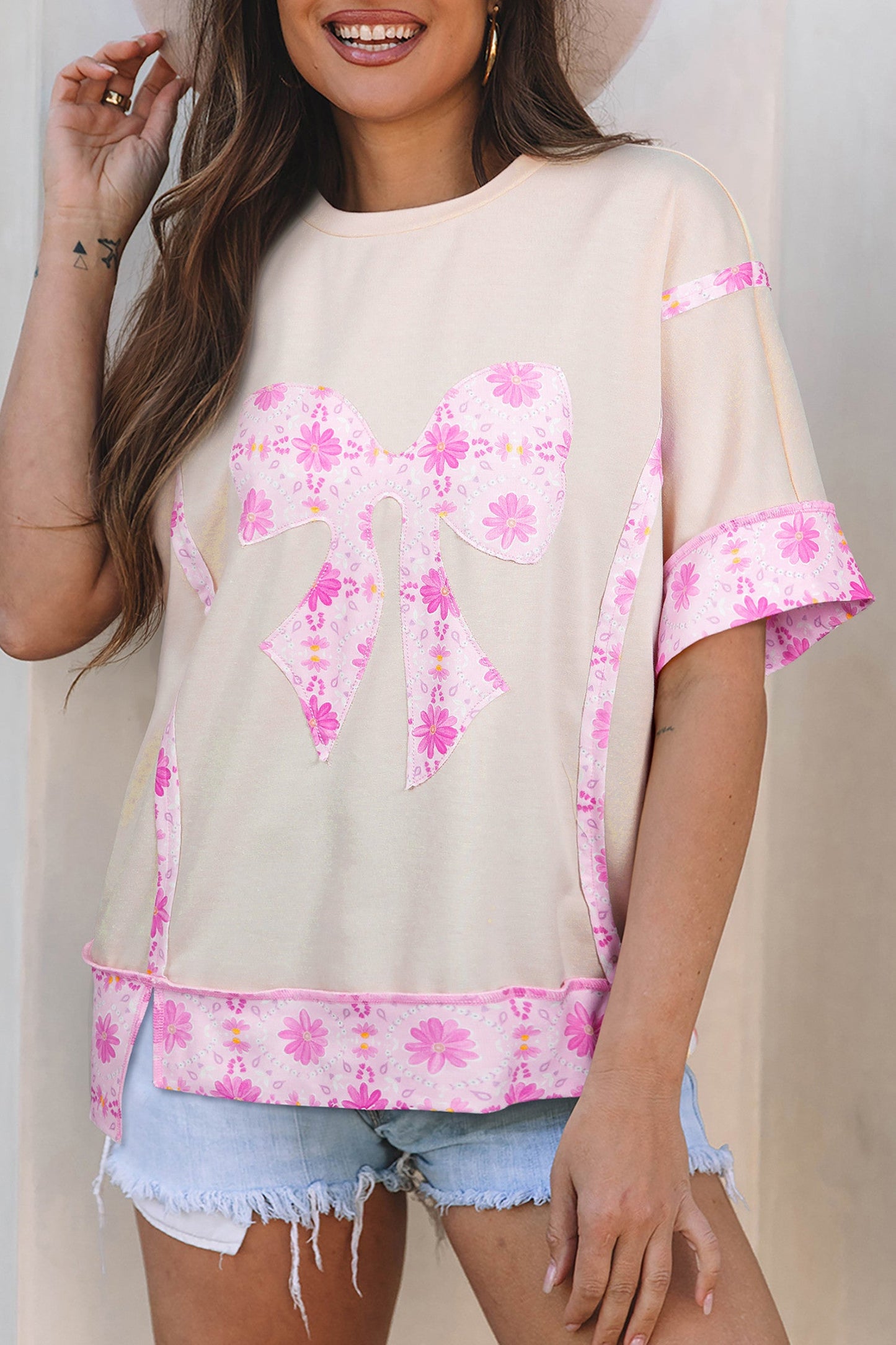Floral Bow Patchwork Shirt