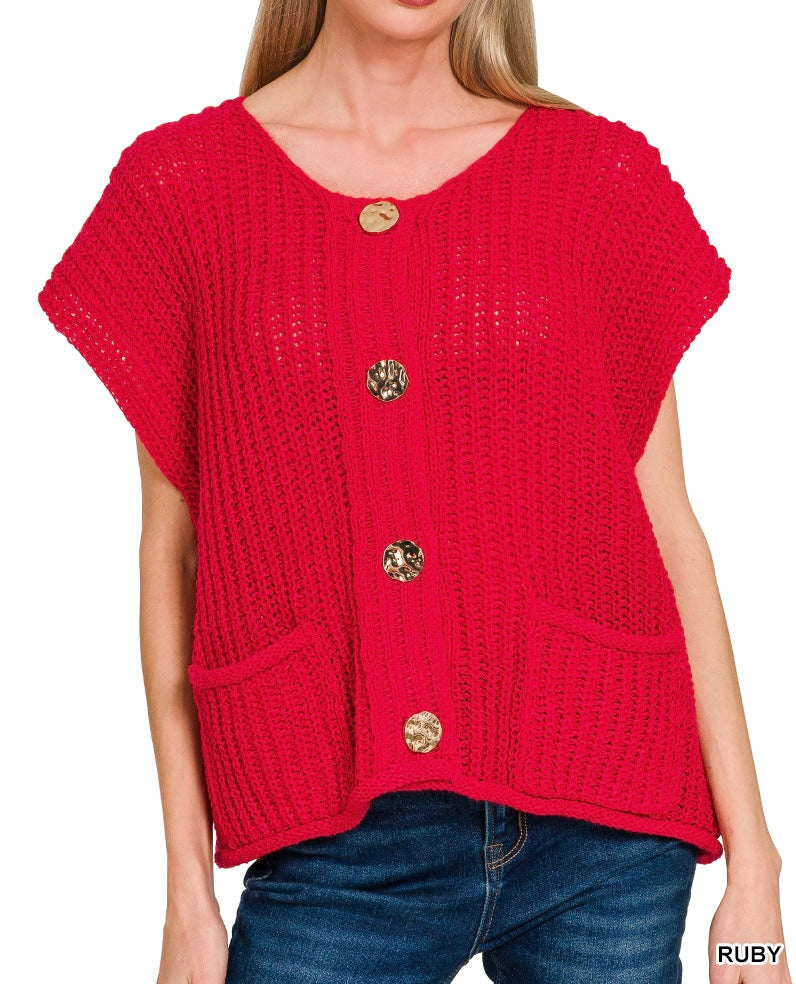 Button Sweater Vest Zenana New RTS