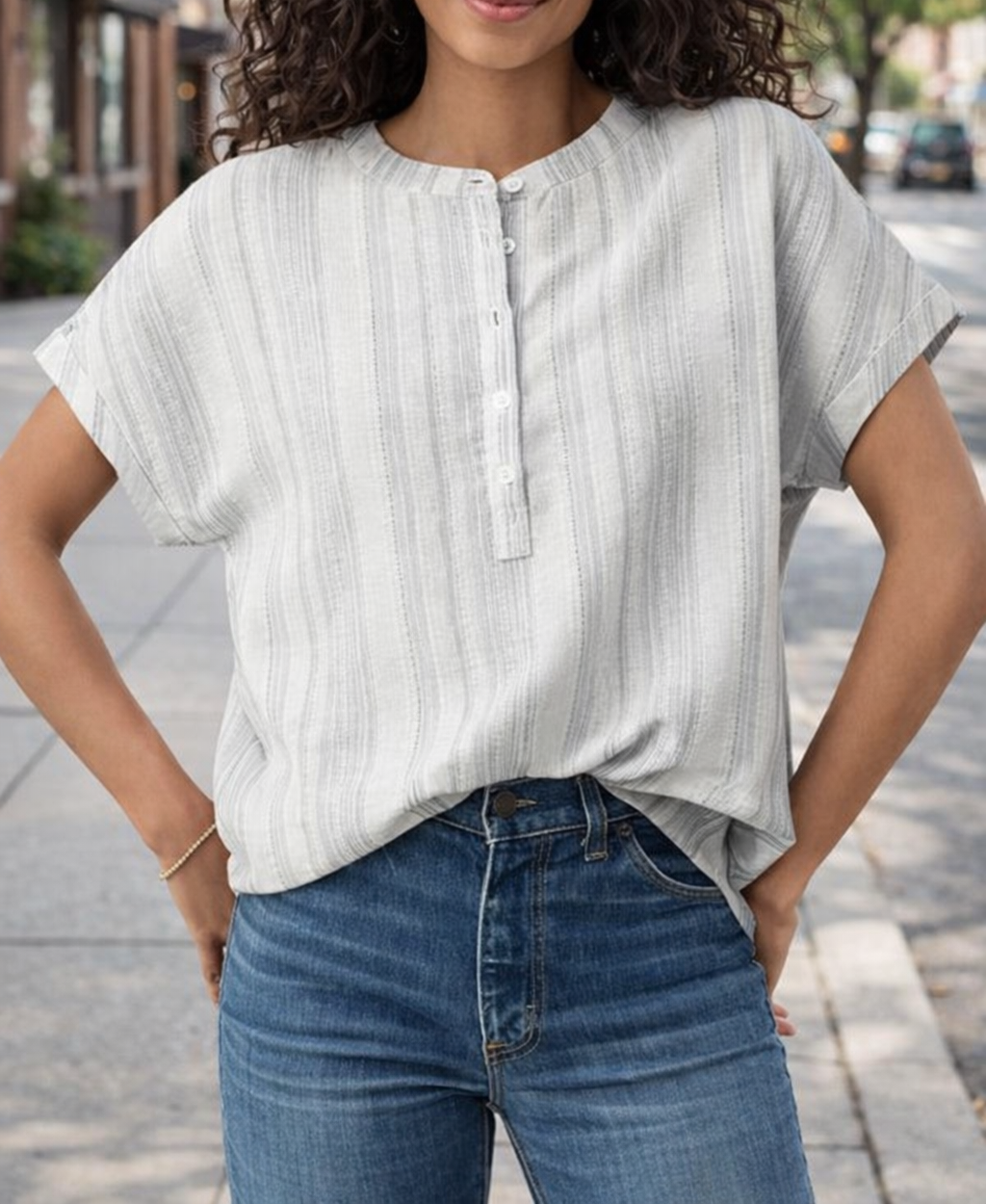 Gray Breathable Button Blouse March.