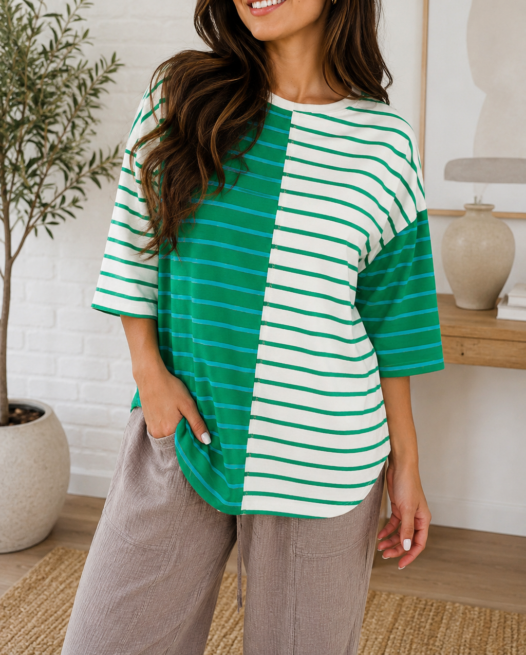 Green Stripe Colorblock Shirt