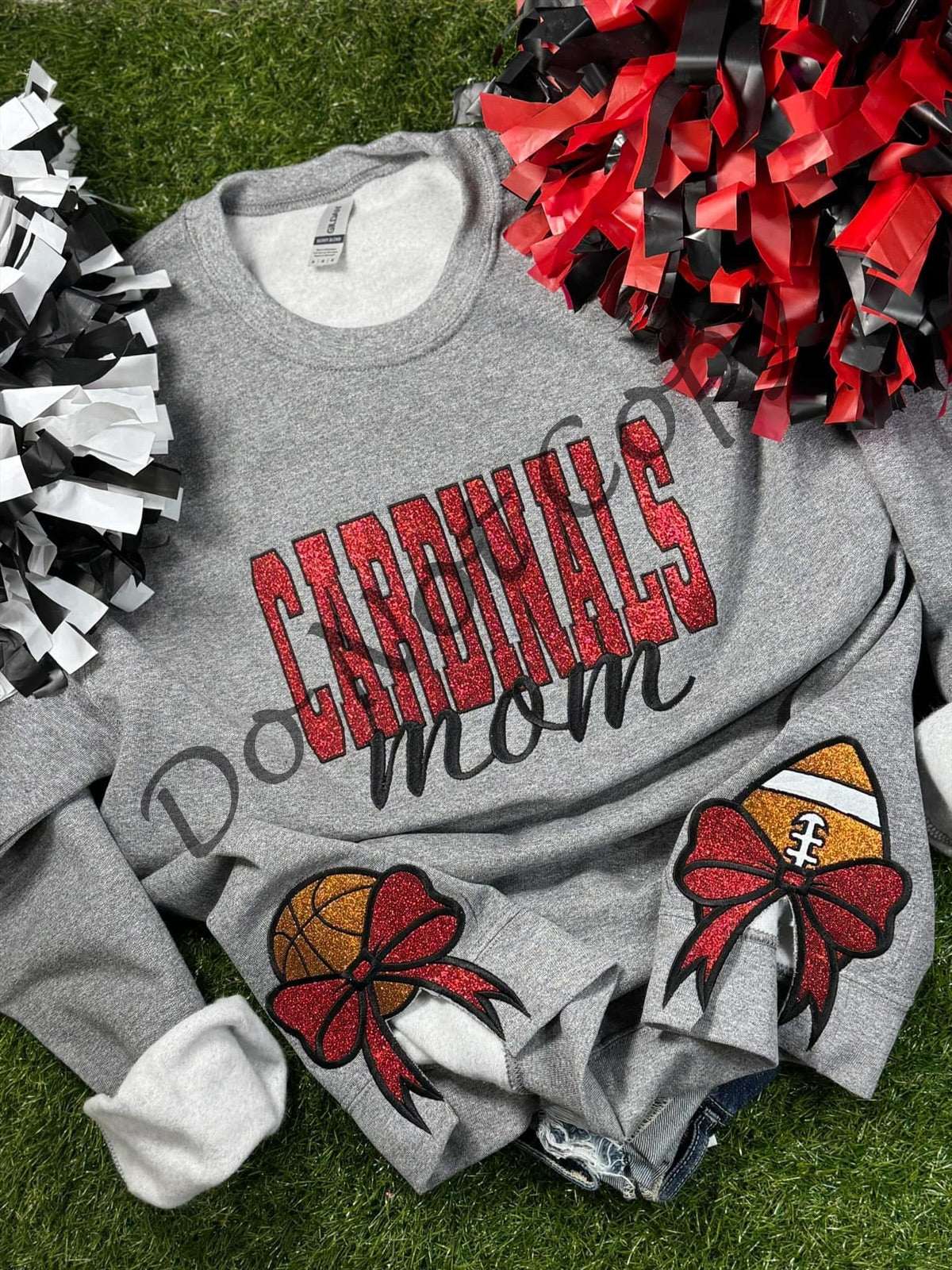 Custom Embroidered Sport Glitter Bow Sweatshirt LT