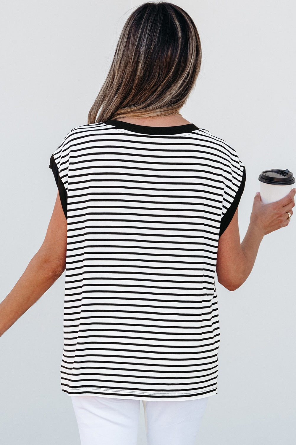 Black Striped Pocket Tank LT