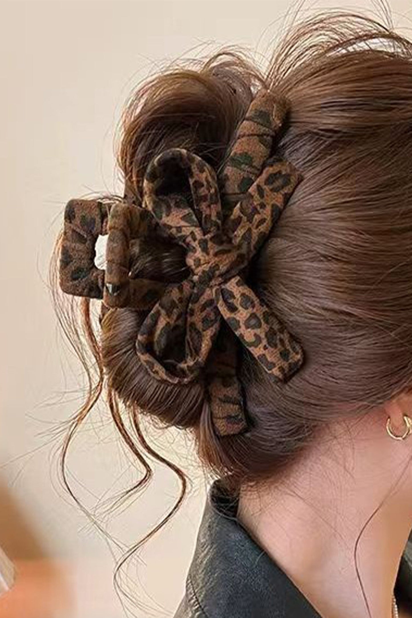 Leopard Cloth Bow Claw Clip New RTS