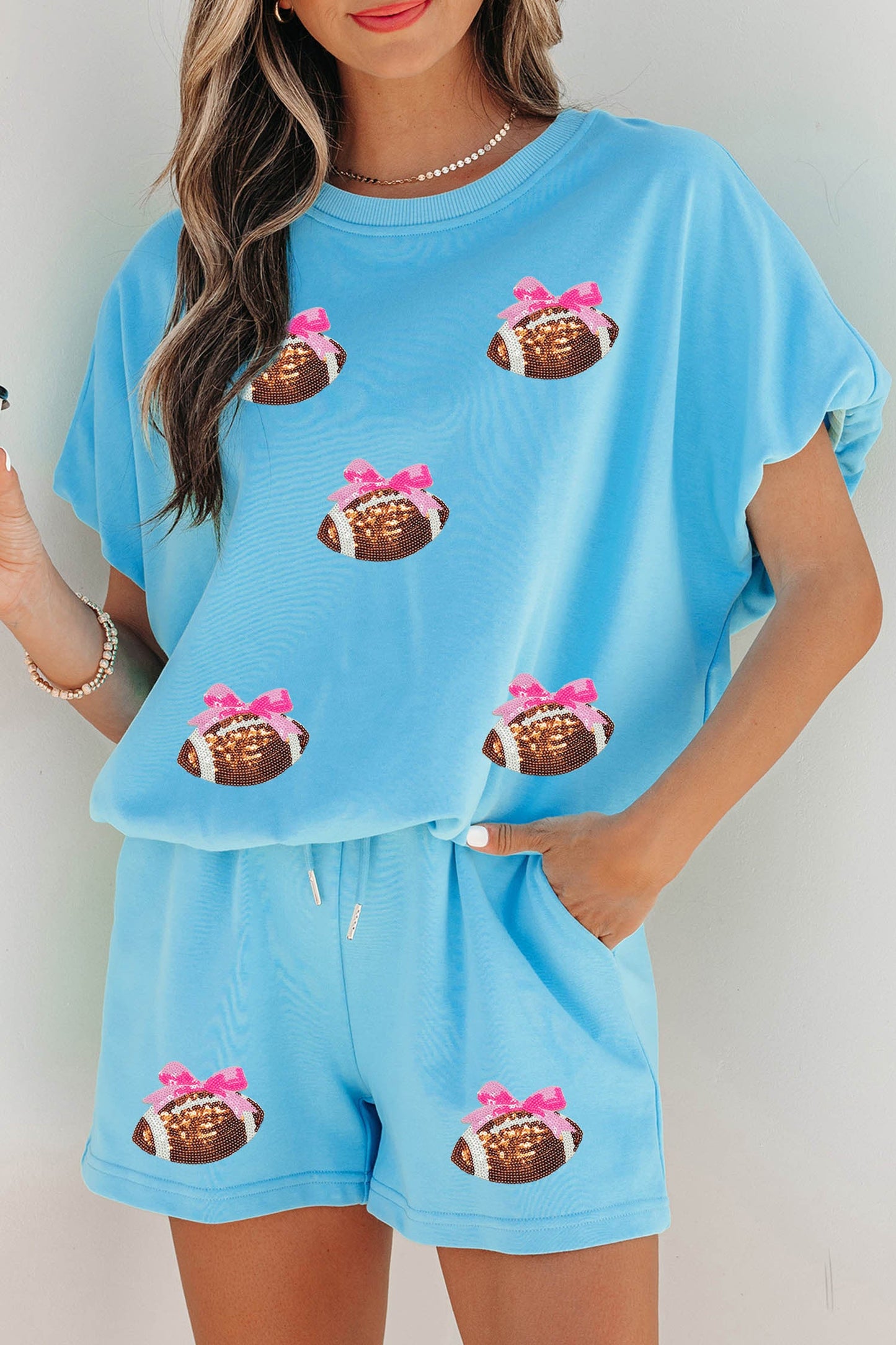 Light Blue Sequin Football Loose Set New RTS