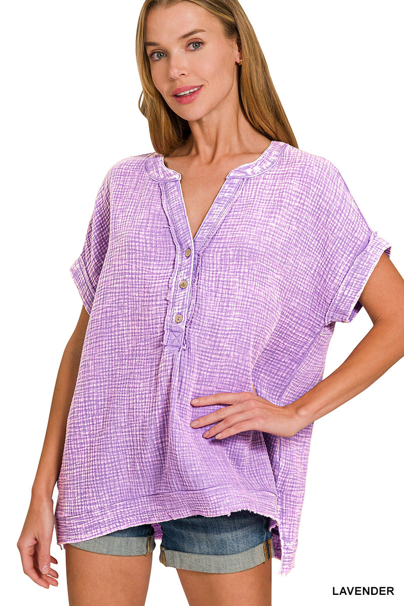 Double-Gauze Henley Top Zenana New RTS