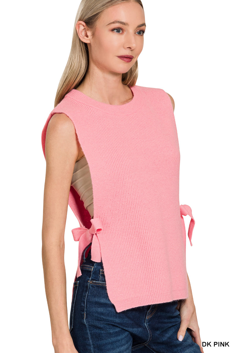 Side Tie Sweater Vest Zenana New RTS