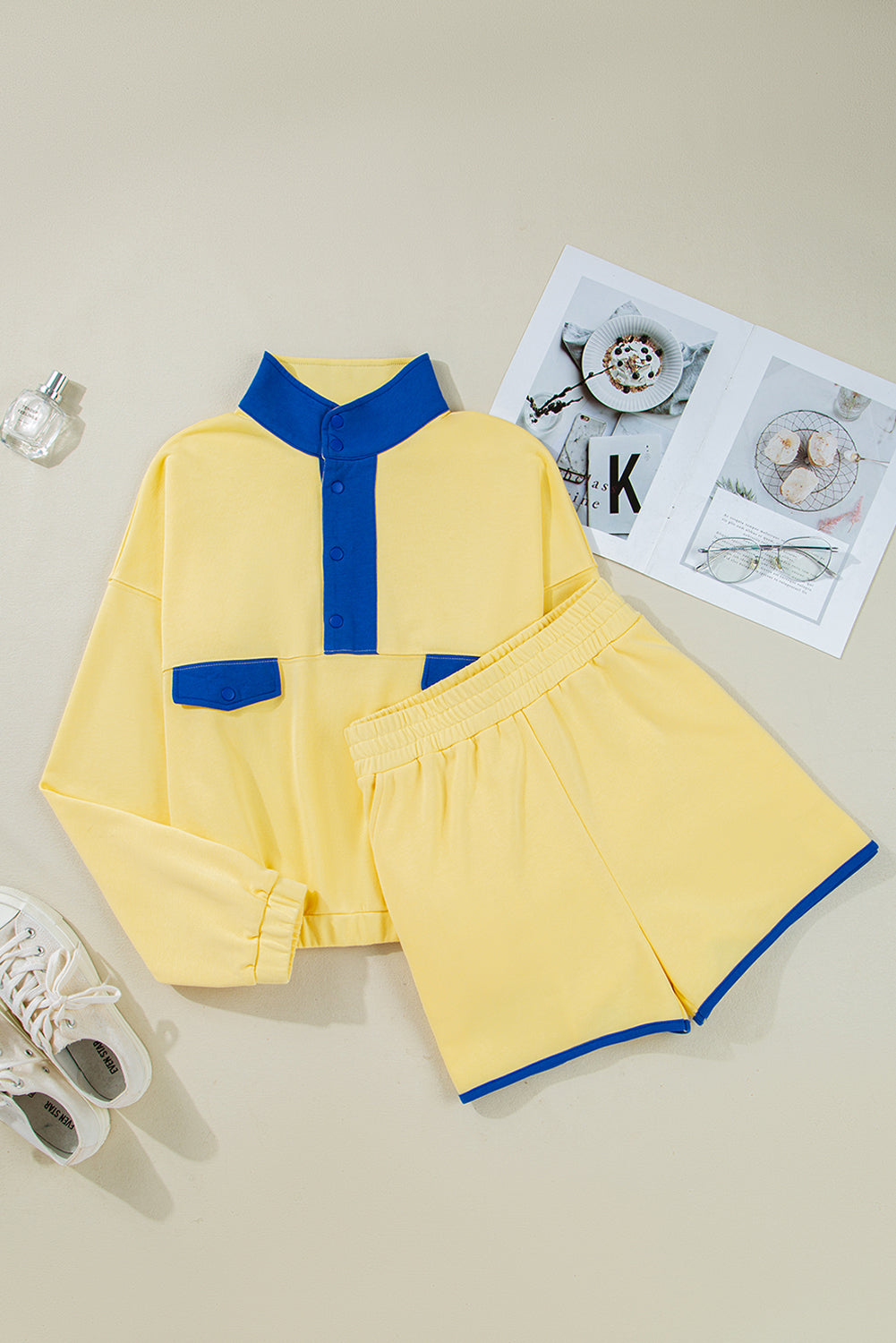 Yellow Colorblock Shorts Set August.