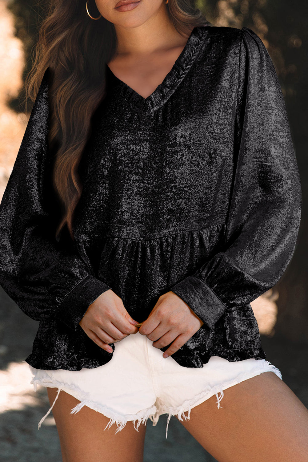 Black Metallic Babydoll Blouse LT