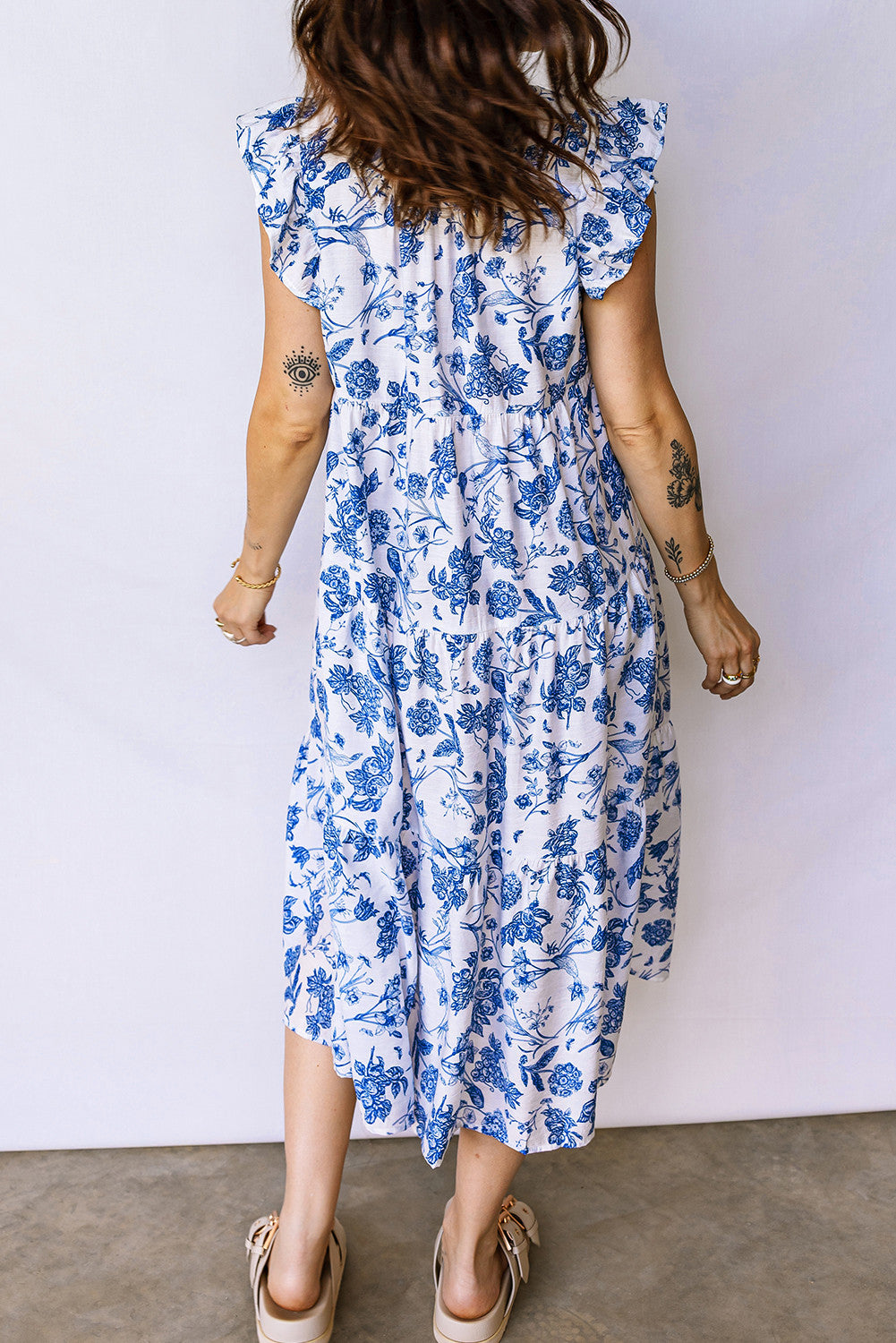 Blue Floral Midi Dress New RTS