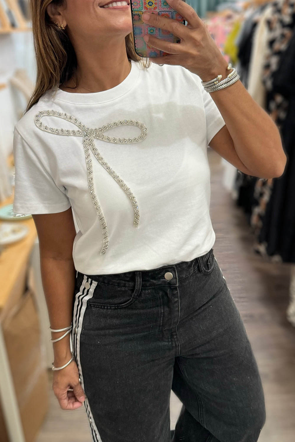 White Bow Rhinestone Top LT