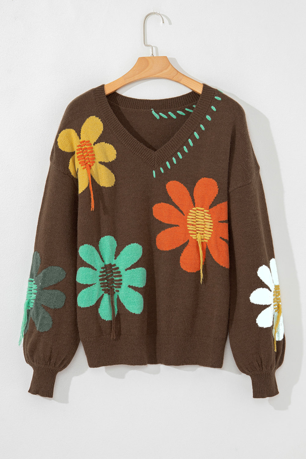 Big Flower Pattern V Neck Sweater *multiple colors* LT