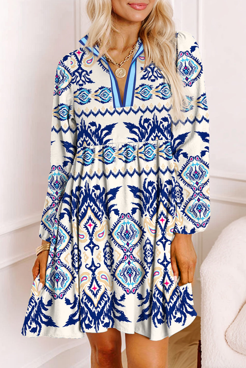 Blue Ethnic Flowy MIni Dress LT