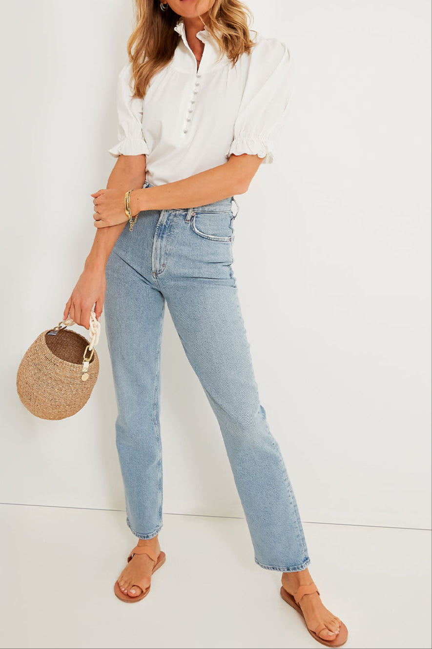 White Frilled Strand Neckline Blouse RTS