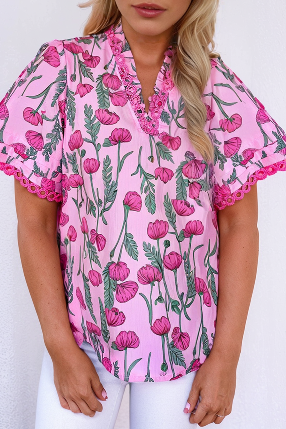 Pink Floral Lace Blouse FB