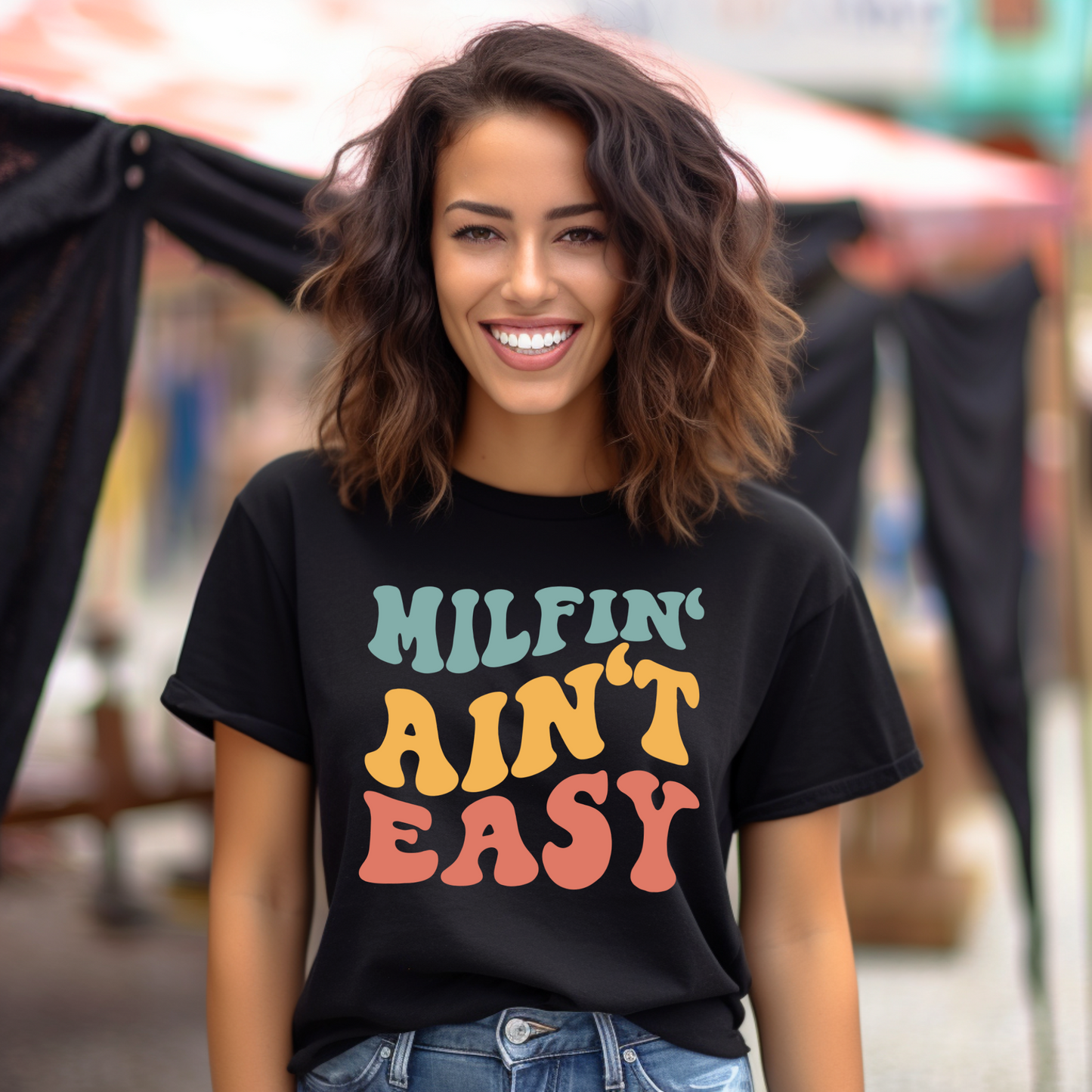 Wholesale Milfin' Ain't Easy Graphic Tee - Black Tee