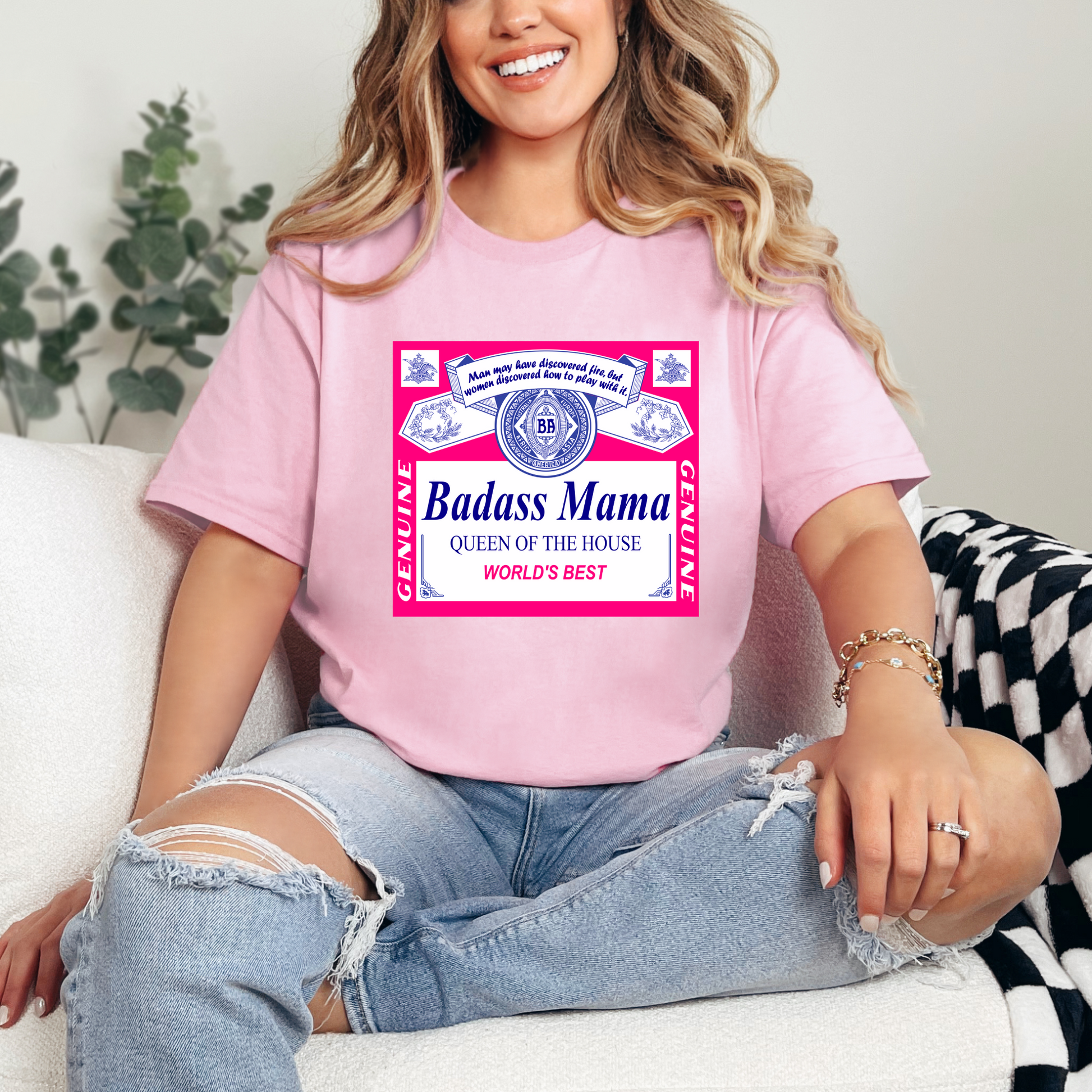 Wholesale Badass Mama Graphic Tee - Pink