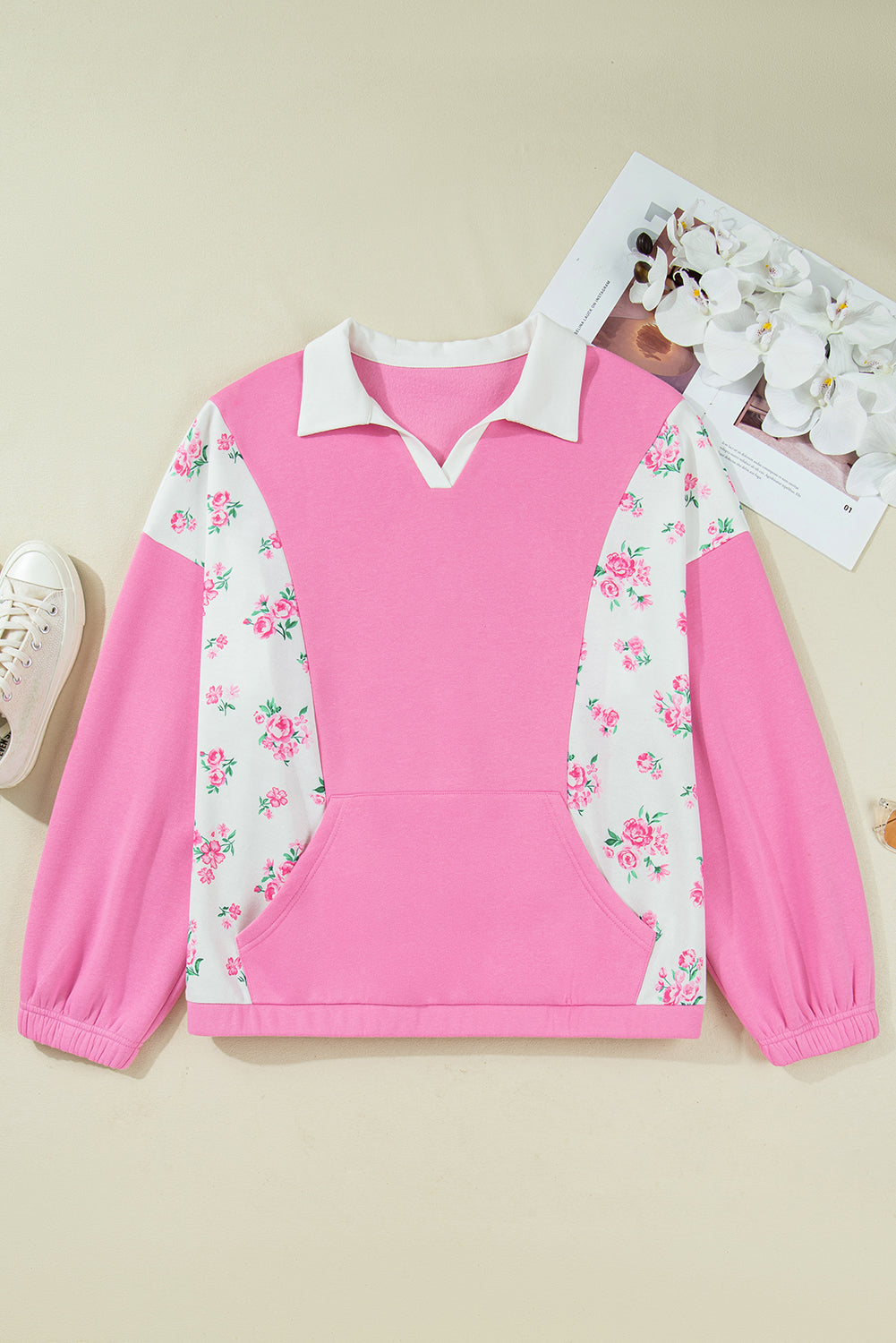 Plus Size Floral Polo Pullover LT