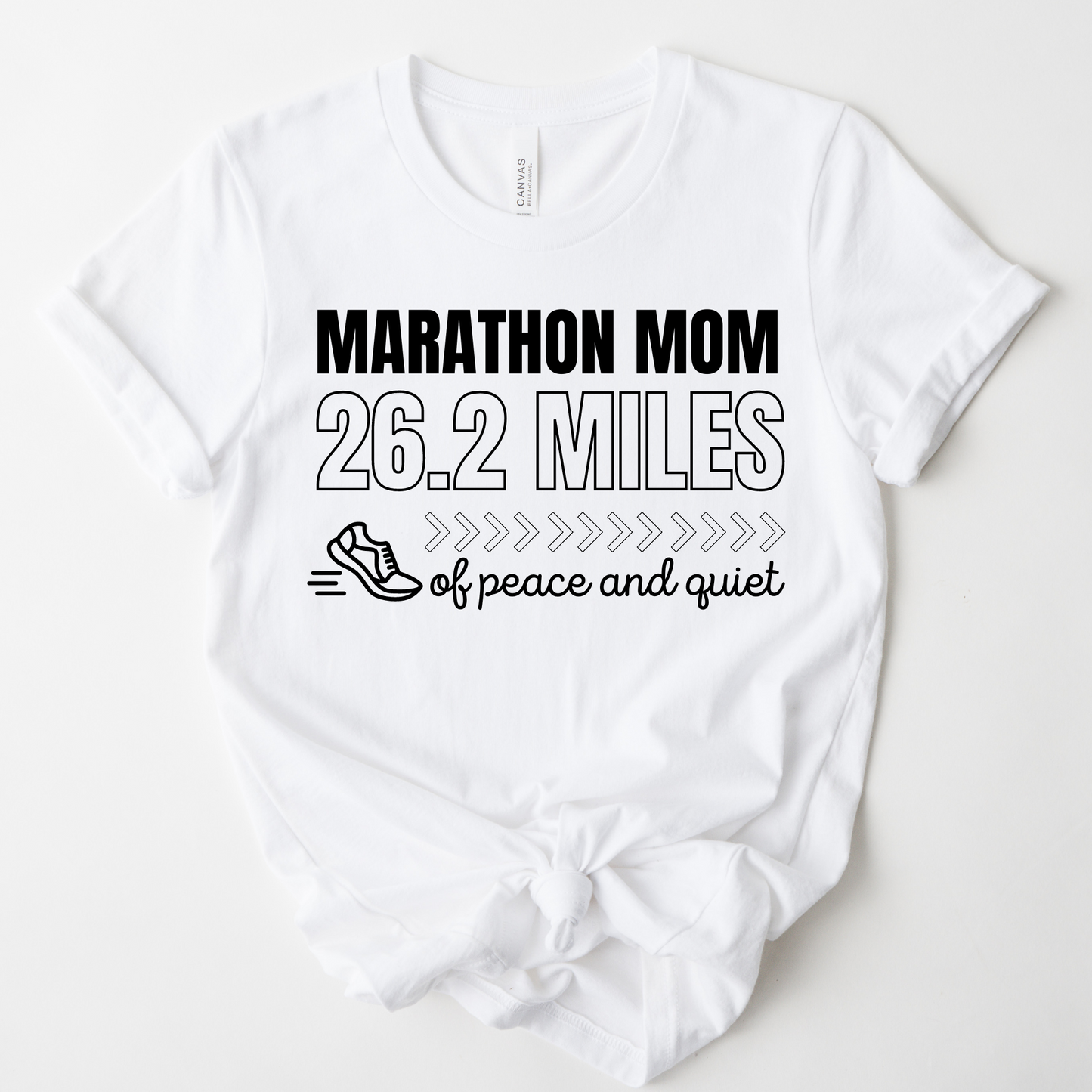 Wholesale Marathon Mom Graphic Tee - White Tee with Black Text