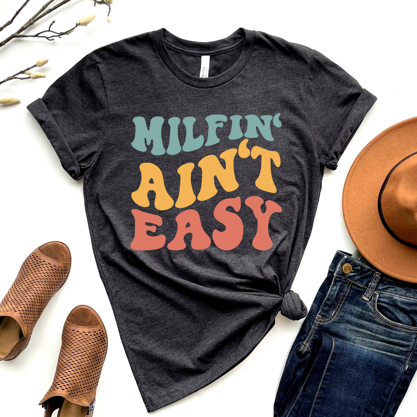 Wholesale Milfin' Ain't Easy Graphic Tee - Navy Tee