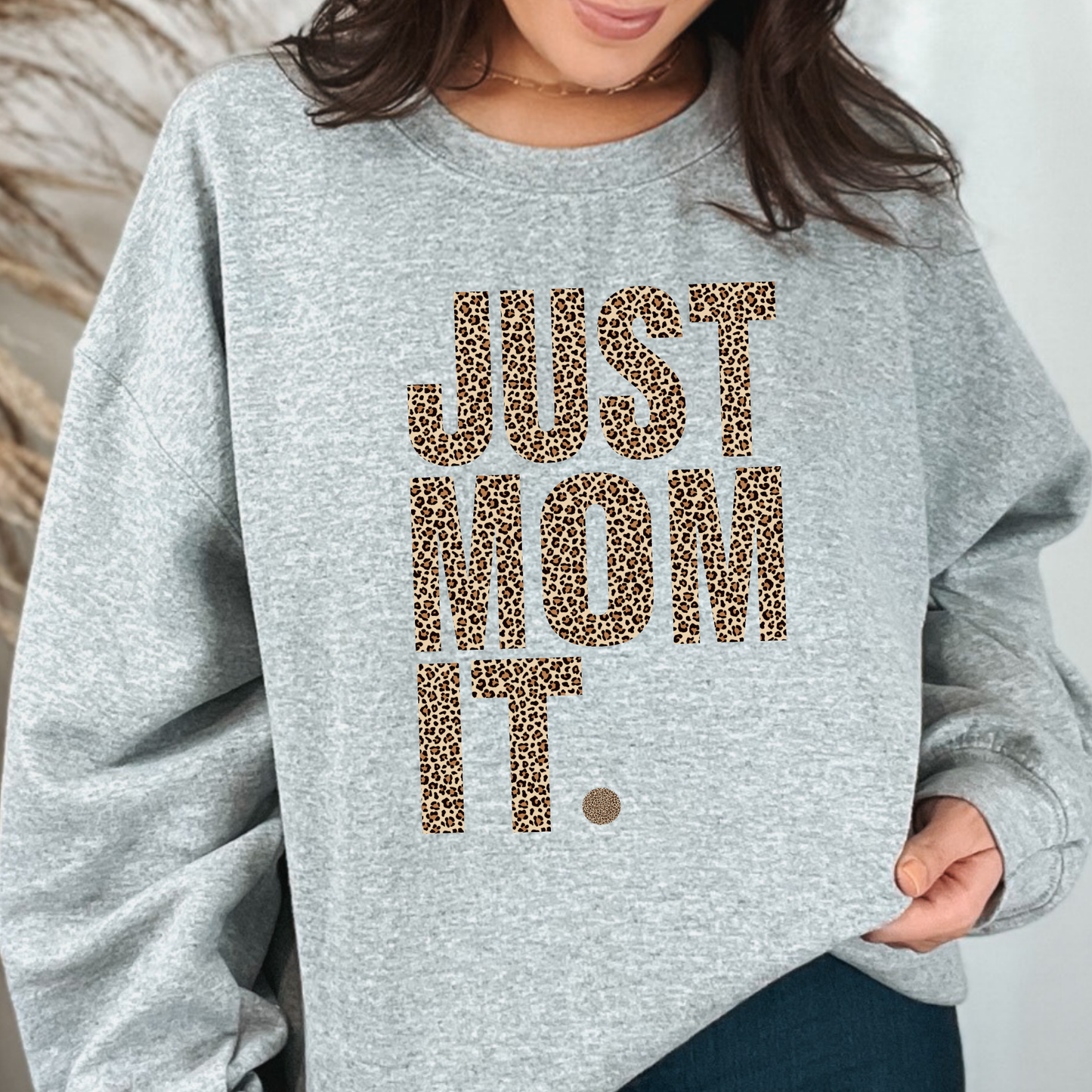 Wholesale Just Mom It Cheetah Sweatshirt - Sport Grey Sweatshirt