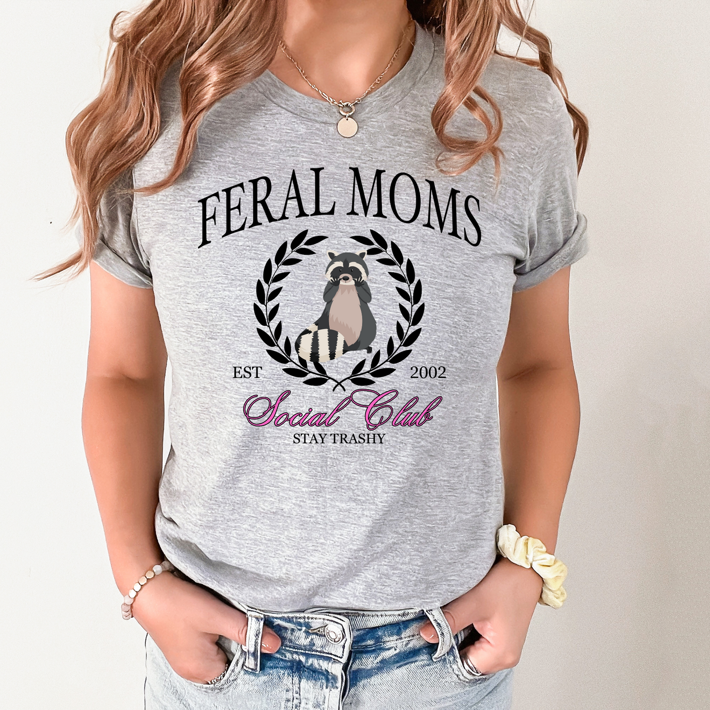 Wholesale Feral Moms Social Club Graphic Tee - Pink Tee