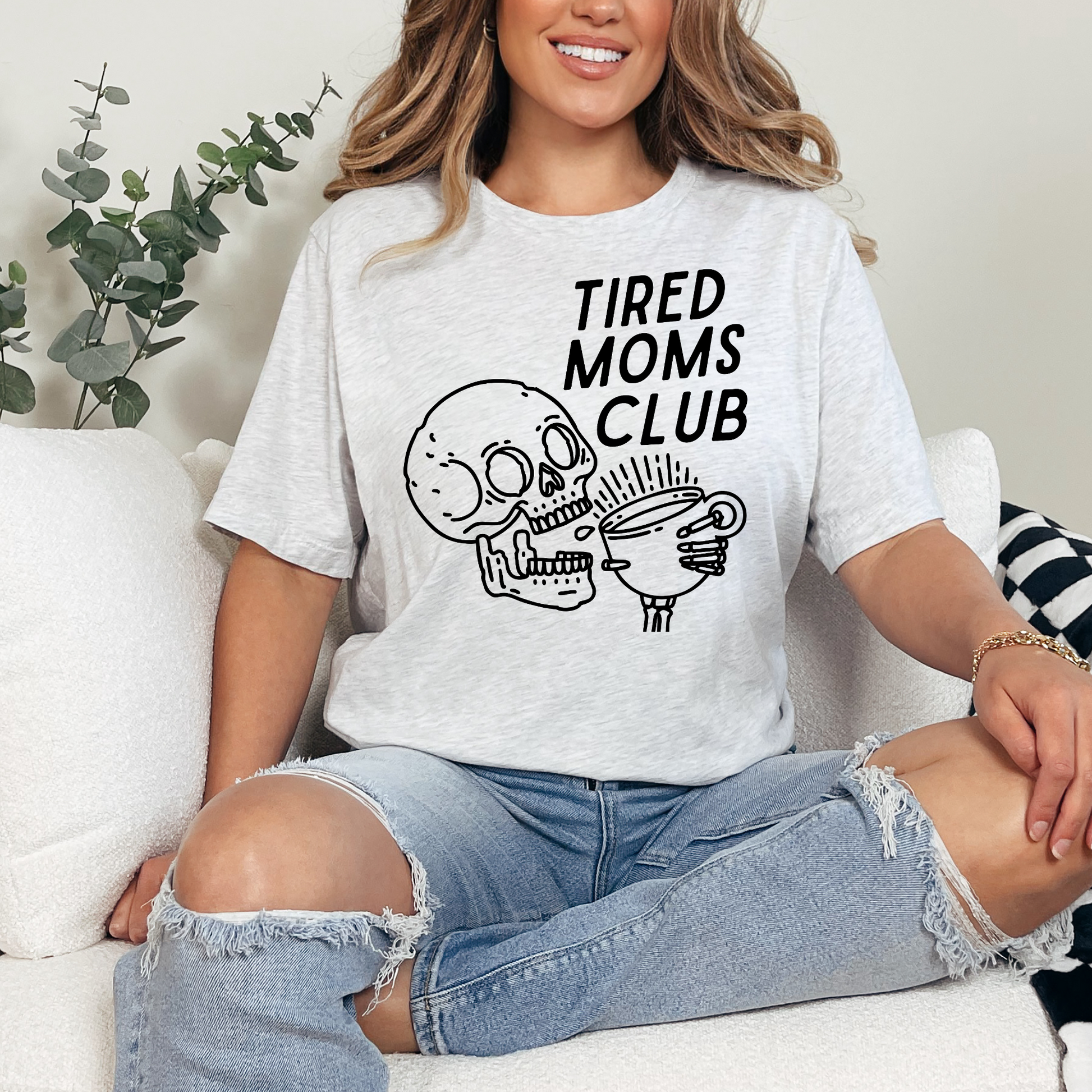 Wholesale Tired Moms Skull Graphic Tee - Pink Tee
