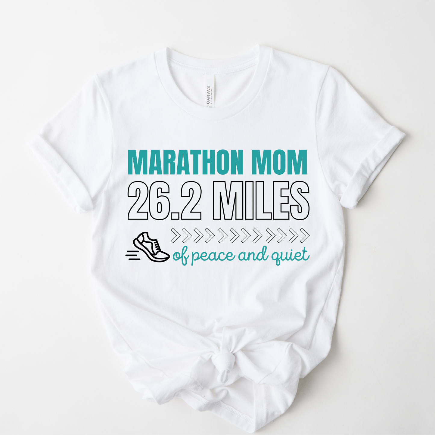 Wholesale Marathon Mom Graphic Tee - White Tee with Teal Text