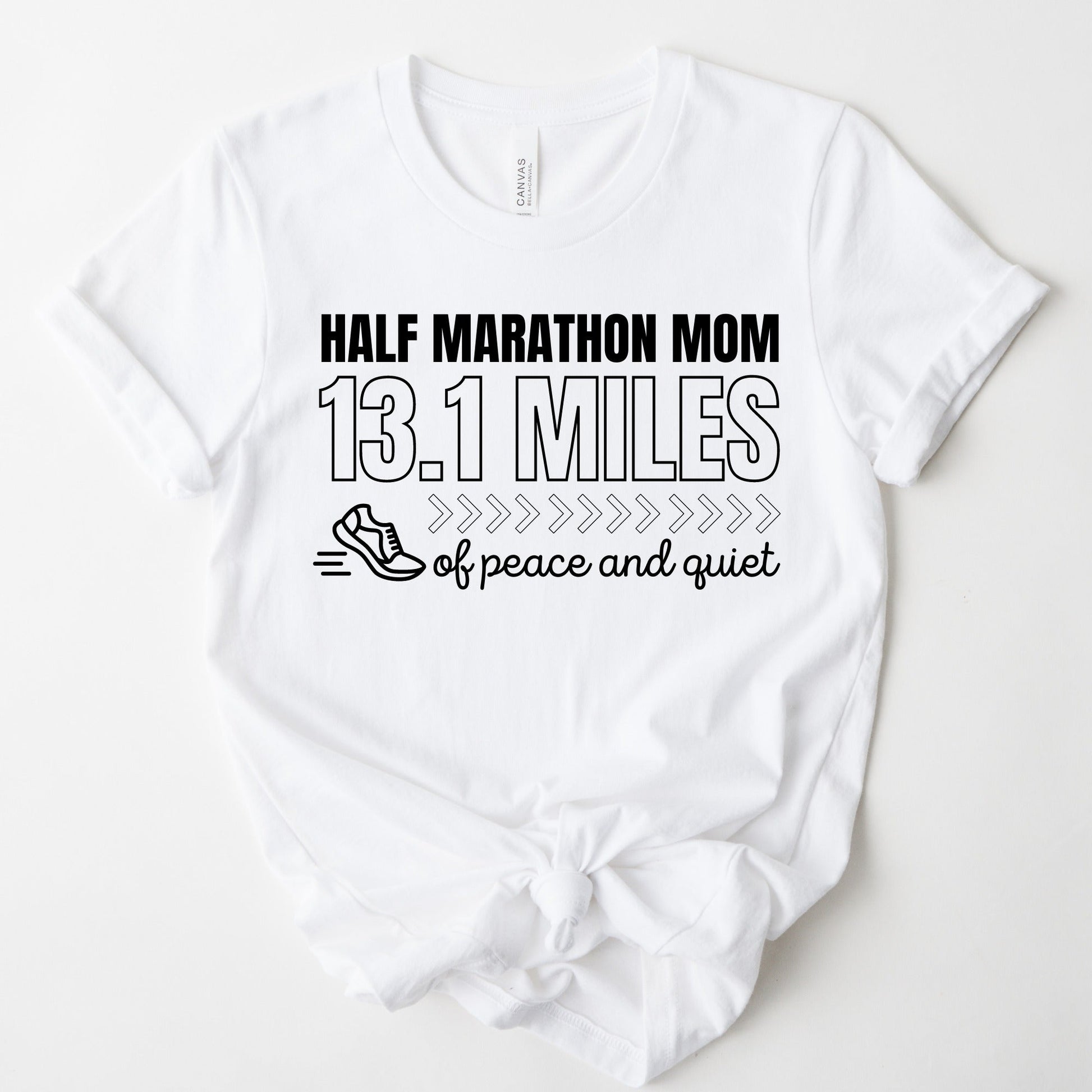 Wholesale Half Marathon Mom Graphic Tee - White Tee with Teal Text