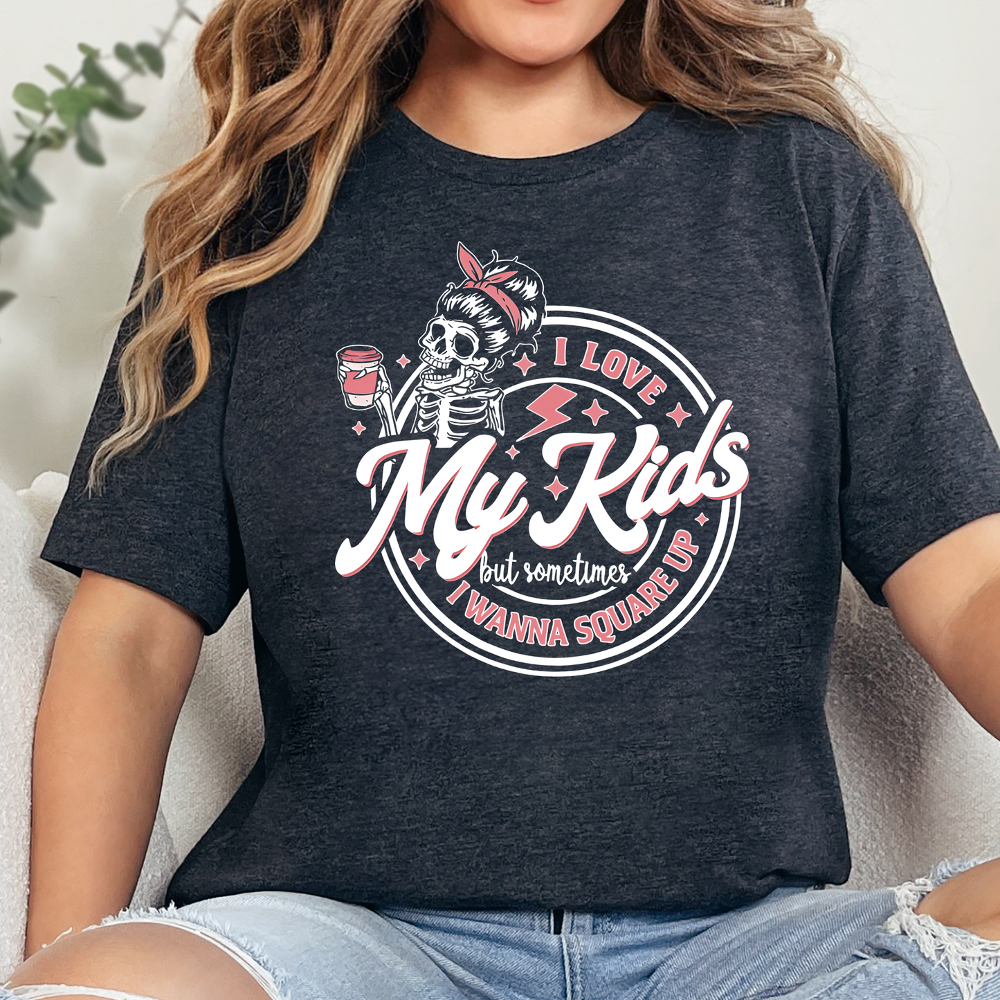 Wholesale Love My Kids but Sometimes I Wanna Square Up Graphic Tee - Dark Grey Heather Tee