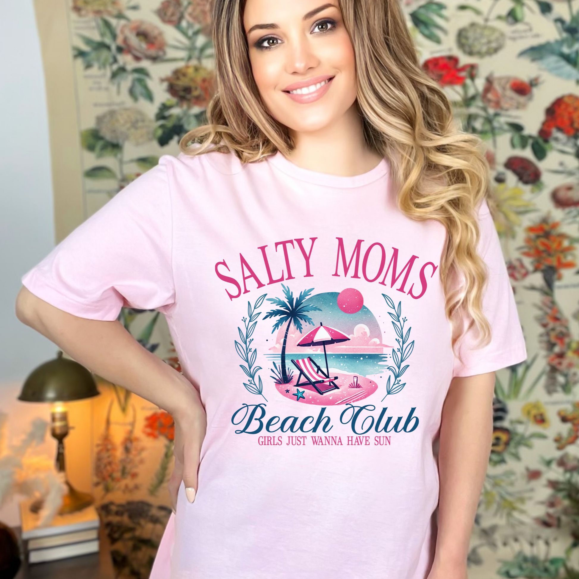 Wholesale Salty Moms Beach Club Graphic Tee - Pink Tee