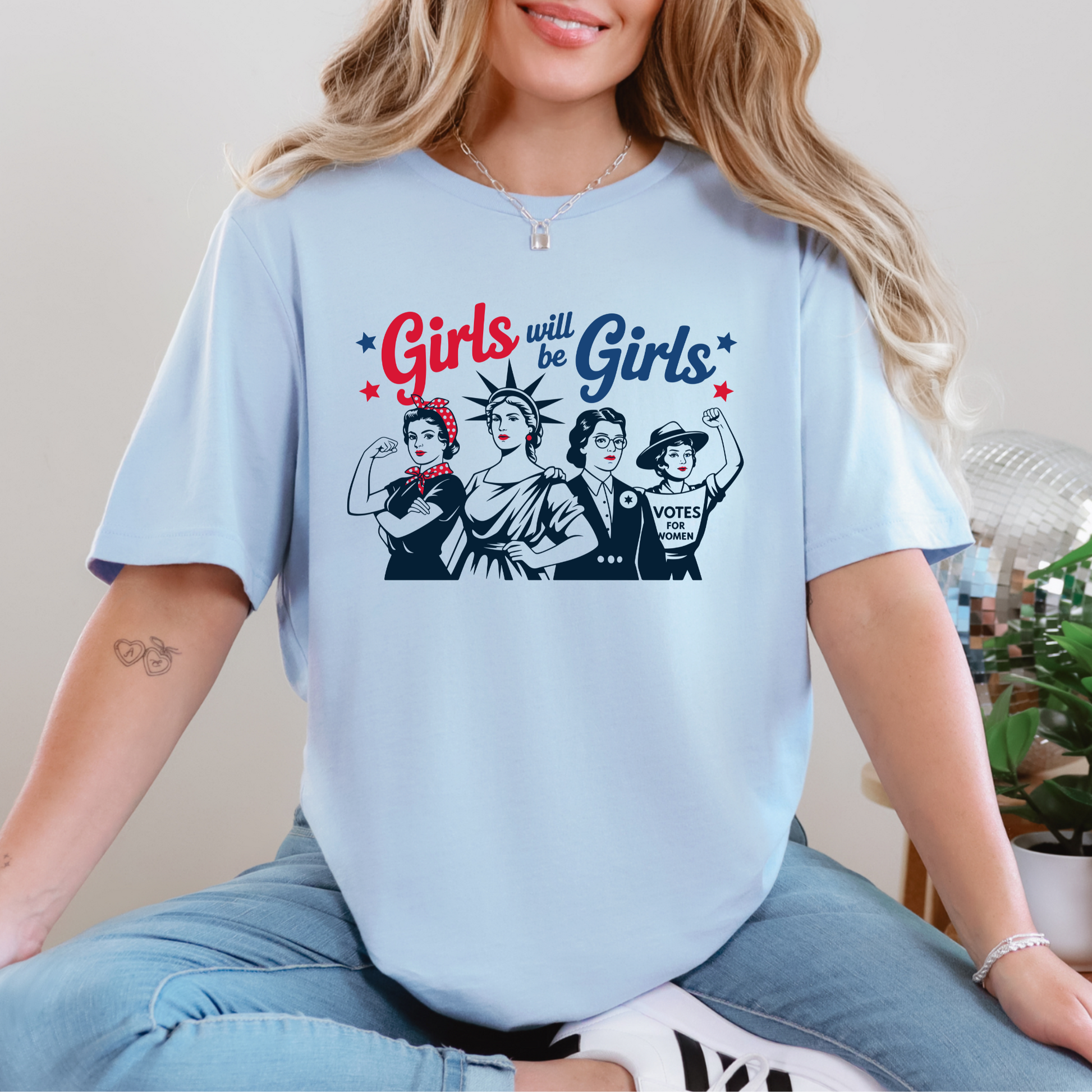 Wholesale Girls will be Girls Graphic Tee - Baby Blue Tee