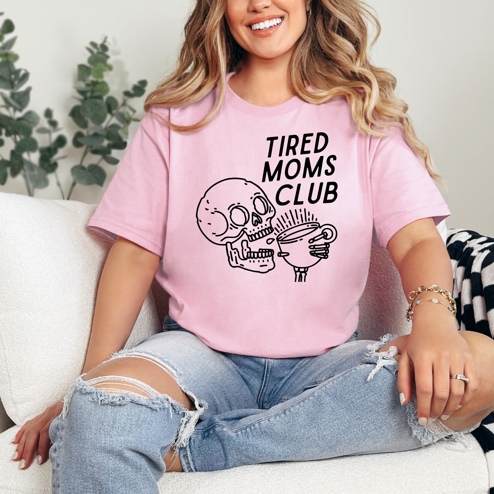 Wholesale Tired Moms Skull Graphic Tee - Sand Tee