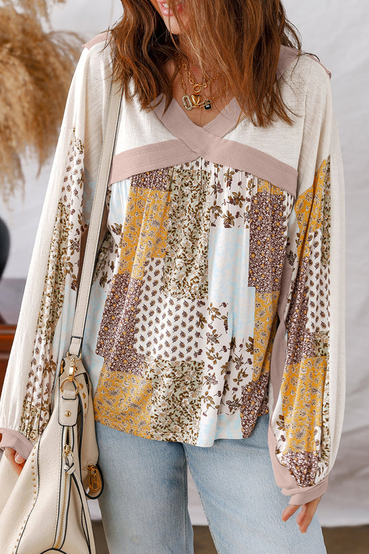 White Floral Contrast Top LT