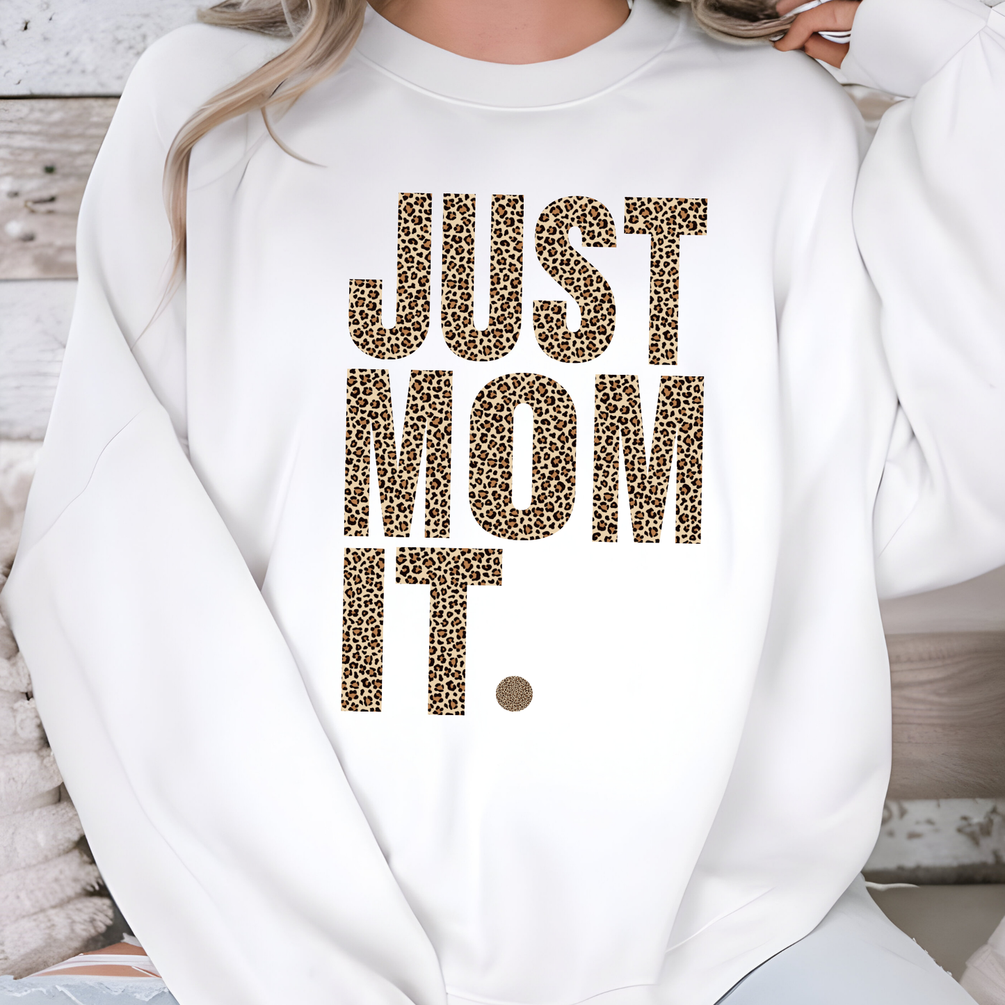 Wholesale Just Mom It Cheetah Sweatshirt - White Sweatshirt