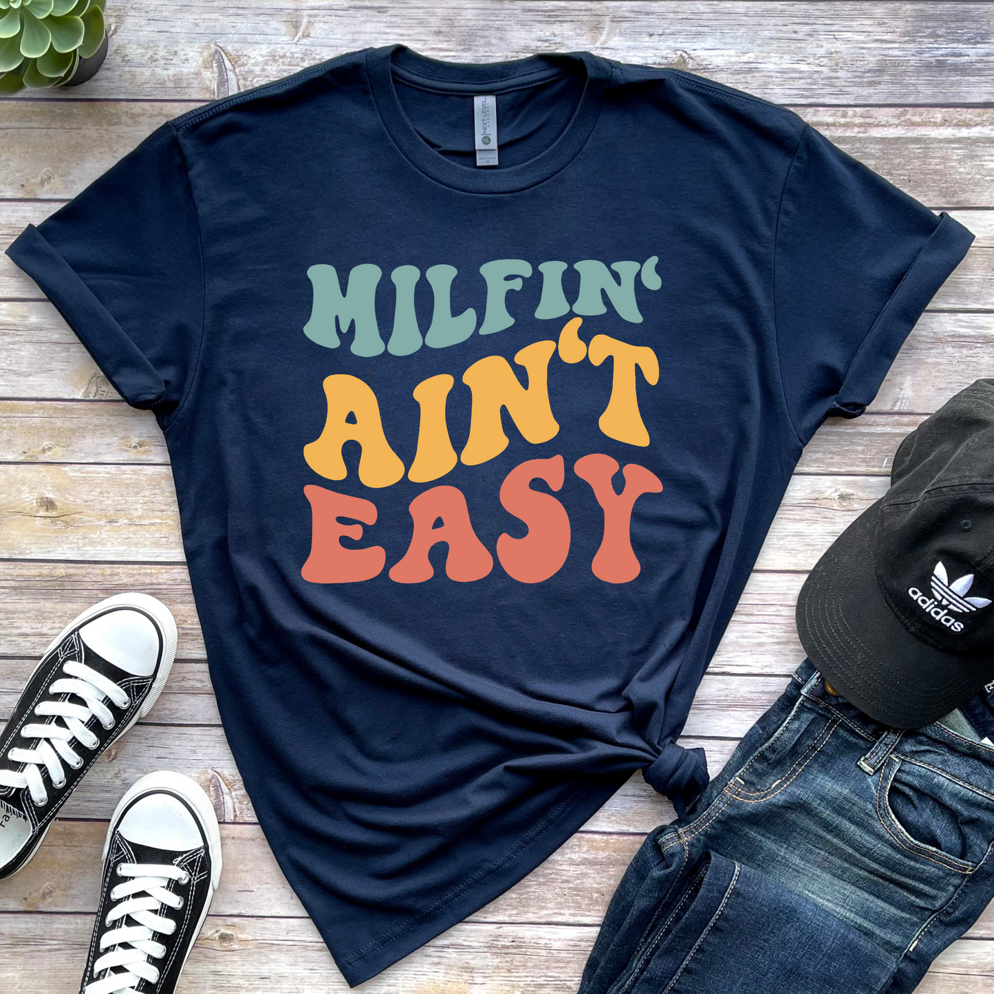 Wholesale Milfin' Ain't Easy Graphic Tee - Heather Charcoal Tee