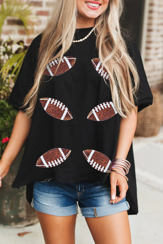 Black Sequin Football Top RTS