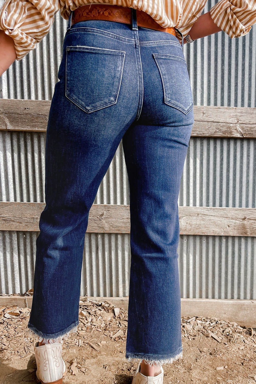 Dark Wash Raw Hem Jeans LT