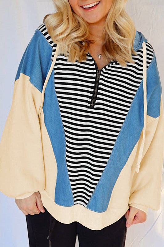 Stripe Denim Colorblock Hoodie LT