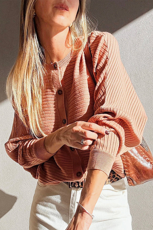 Pink Rib Knit Dolman Cardigan LT